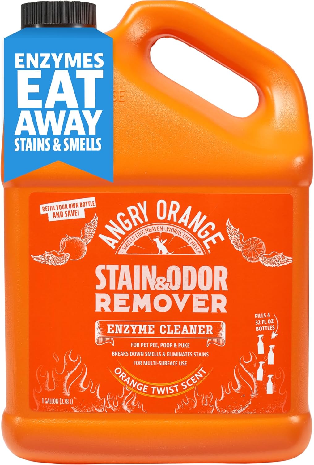 ANGRY ORANGE 1 Gallon Enzyme Cleaner and Deodorizer, Pet Stain and Odor Remover for Dog & Cat Urine
