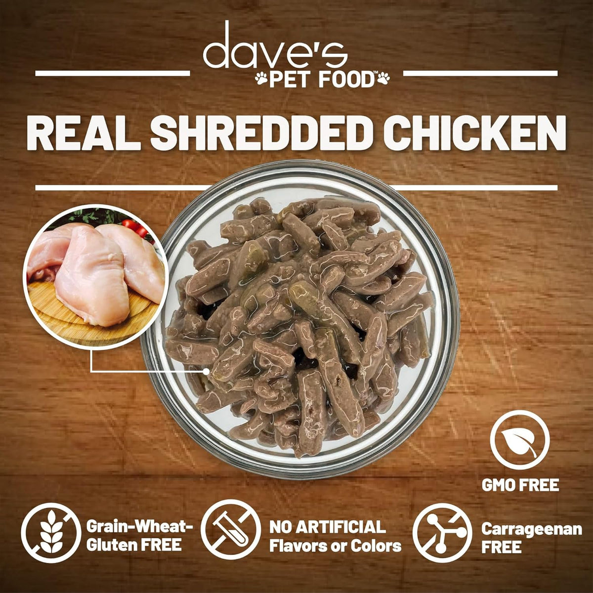 Dave's Pet Food Grain Free Wet Cat Food (Shredded Chicken in Gravy), Made in Canada Naturally