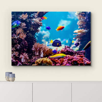 wall26 Canvas Print Wall Art Vibrant Blue Pink Coral Reef Blue Hippo Tang Nature Animals