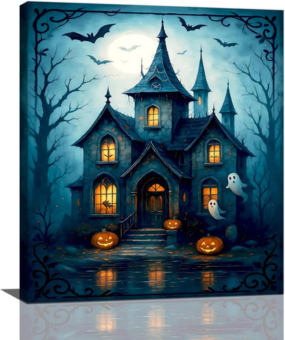 Halloween Gothic Wall Art Castle Pumpkin Ghost Bat Canvas Wall Decor Dark Academia Pictures