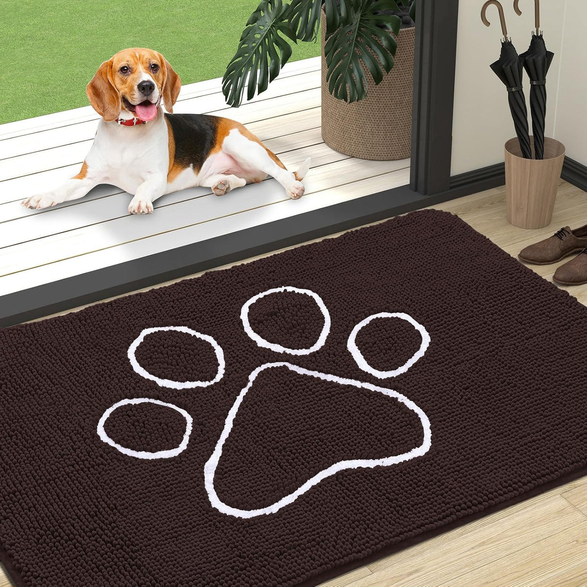 OLANLY Door Mat for Muddy Dog Paws 47x32, Ultra Absorbent Chenille Mud Doormat with Paw Print