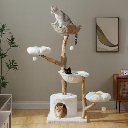 PAWZ Road Cat Tree for Indoor Cats Large Adults, 59 Inches Modern Cat Tower with Large Basket and
