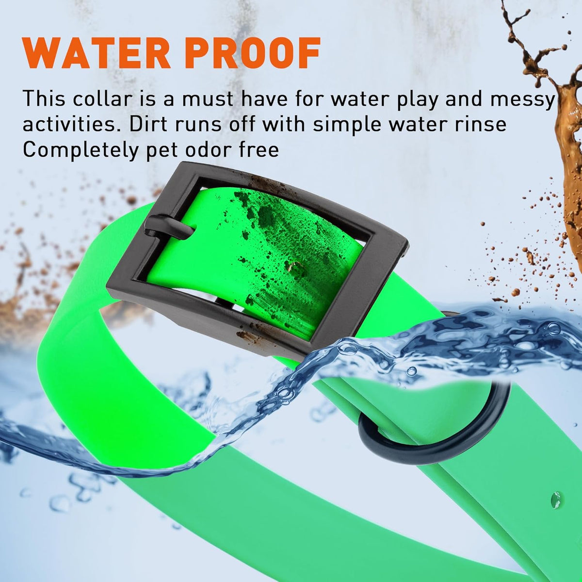 Dogline Biothane Waterproof Dog Collar Strong Coated Nylon Webbing with Black Hardware Odor- Proof