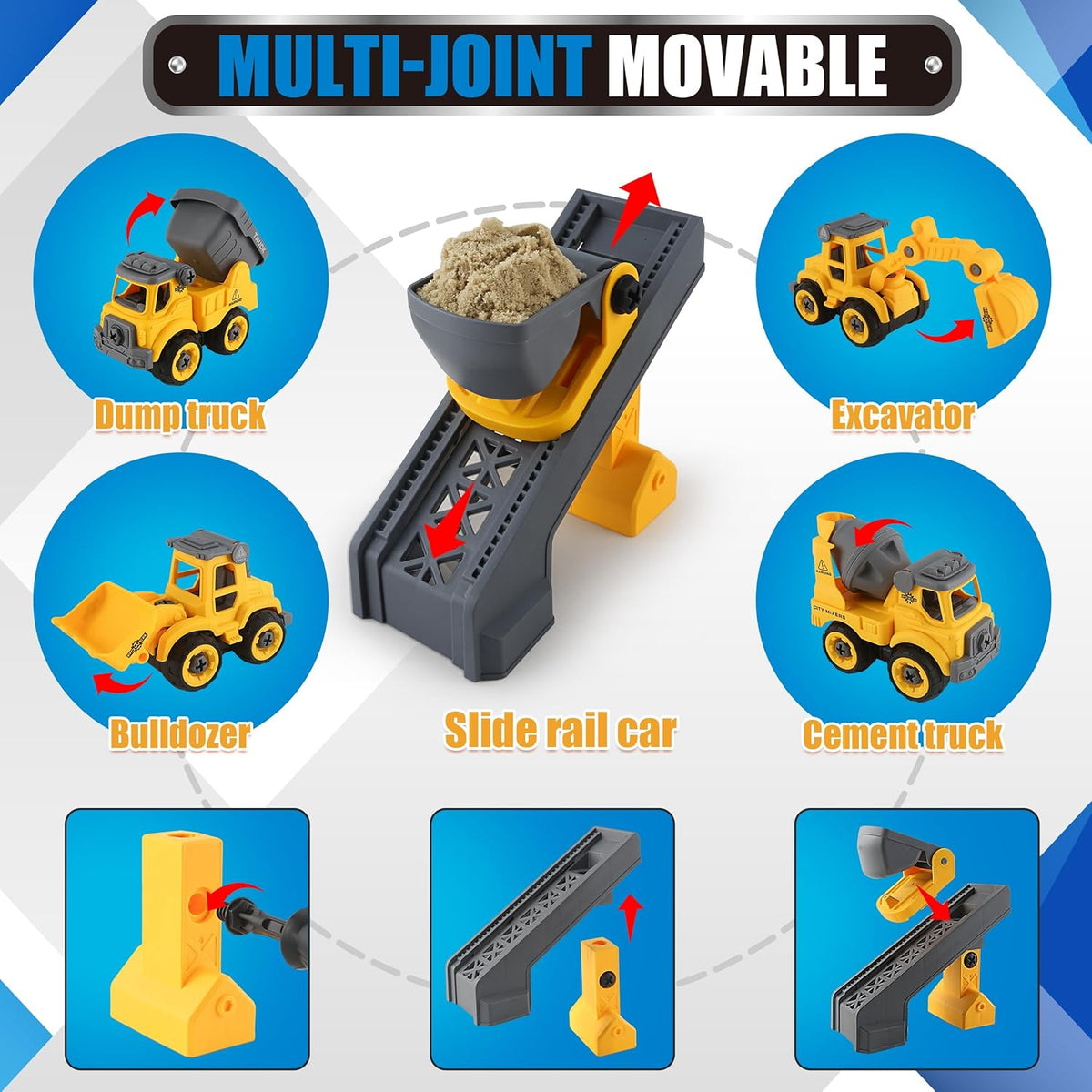 Construction Sandbox with Lid - 4 Vehicles with 1 Conveyor, 8 Castle Molds, 6 Figures & 3lbs