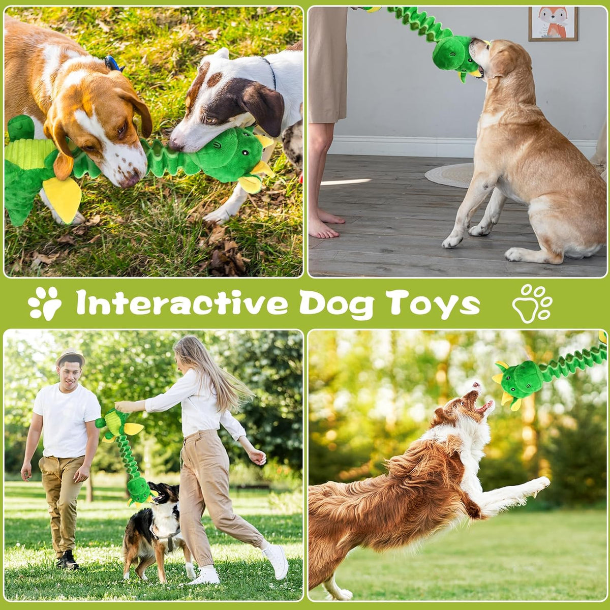Large Squeaky Dog Toys, Tug-of-War Puppy Toys with Crinkle Paper, Stuffed Plush Animal Dog Toys to
