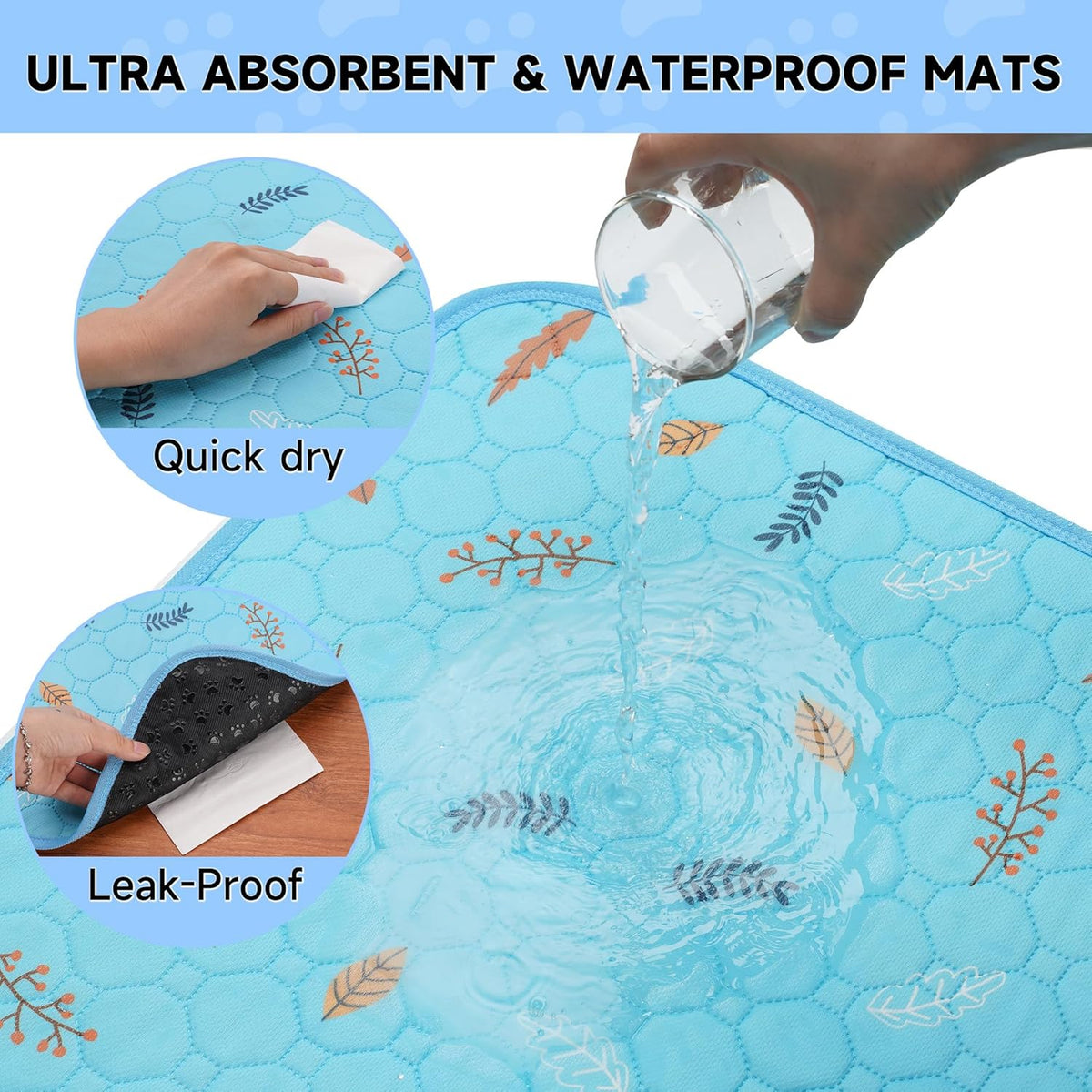 Sunheir Washable Pee Pads for Dogs Large 48" x 48" 2-Pack Reusable Puppy Pads Pet Training Pads