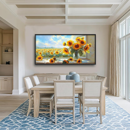 Large Sunflower Wall Art for Living Room, Framed Oversized Flower Field Wall Decor Nature Landscape