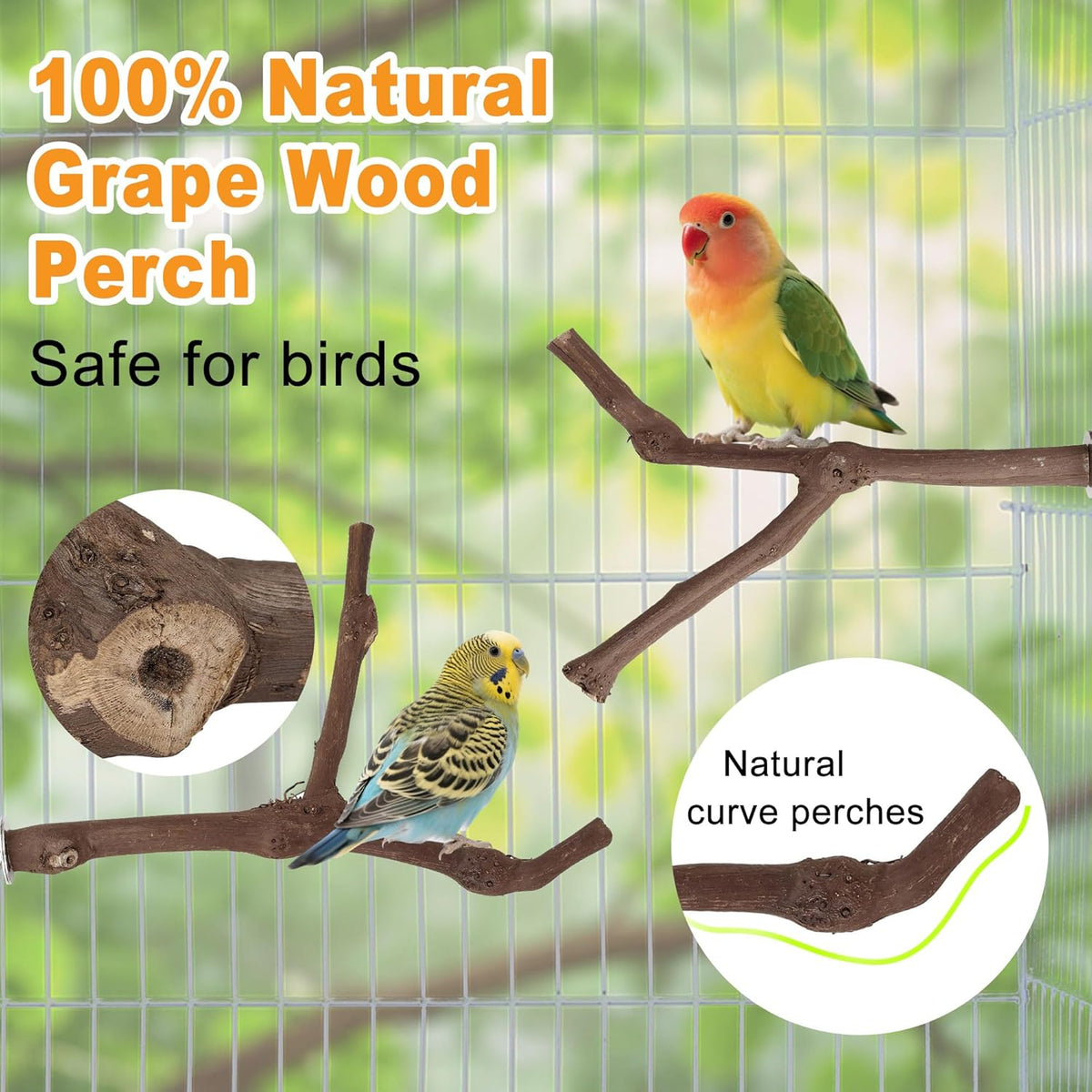 7PCS Bird Perches, Natural Wood Parrot Perch Stand, Bird Perch Chewing Stick Cage Accessories