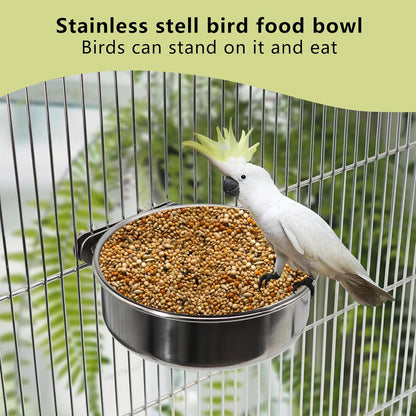 Small+Medium Bird Feeding Dish Cups,Parrot Food Bowl Cage with Clamp Holder Stainless