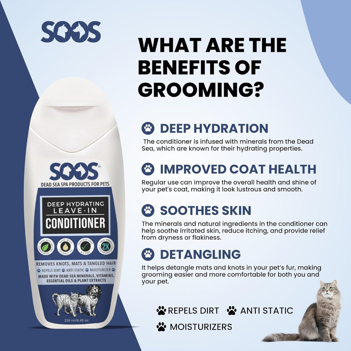 Soos Pets Deep Hydrating Leave-in Conditioner for Dogs and Cats | Natural Dead Sea Minerals &