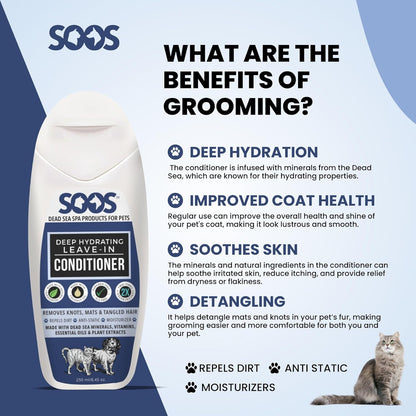 Soos Pets Deep Hydrating Leave-in Conditioner for Dogs and Cats | Natural Dead Sea Minerals &