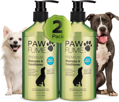 PAWFUME Dog Shampoo and Conditioner, Blue Ribbon, 2-Pack – Nourish & Detangle for a Silky Soft Coat