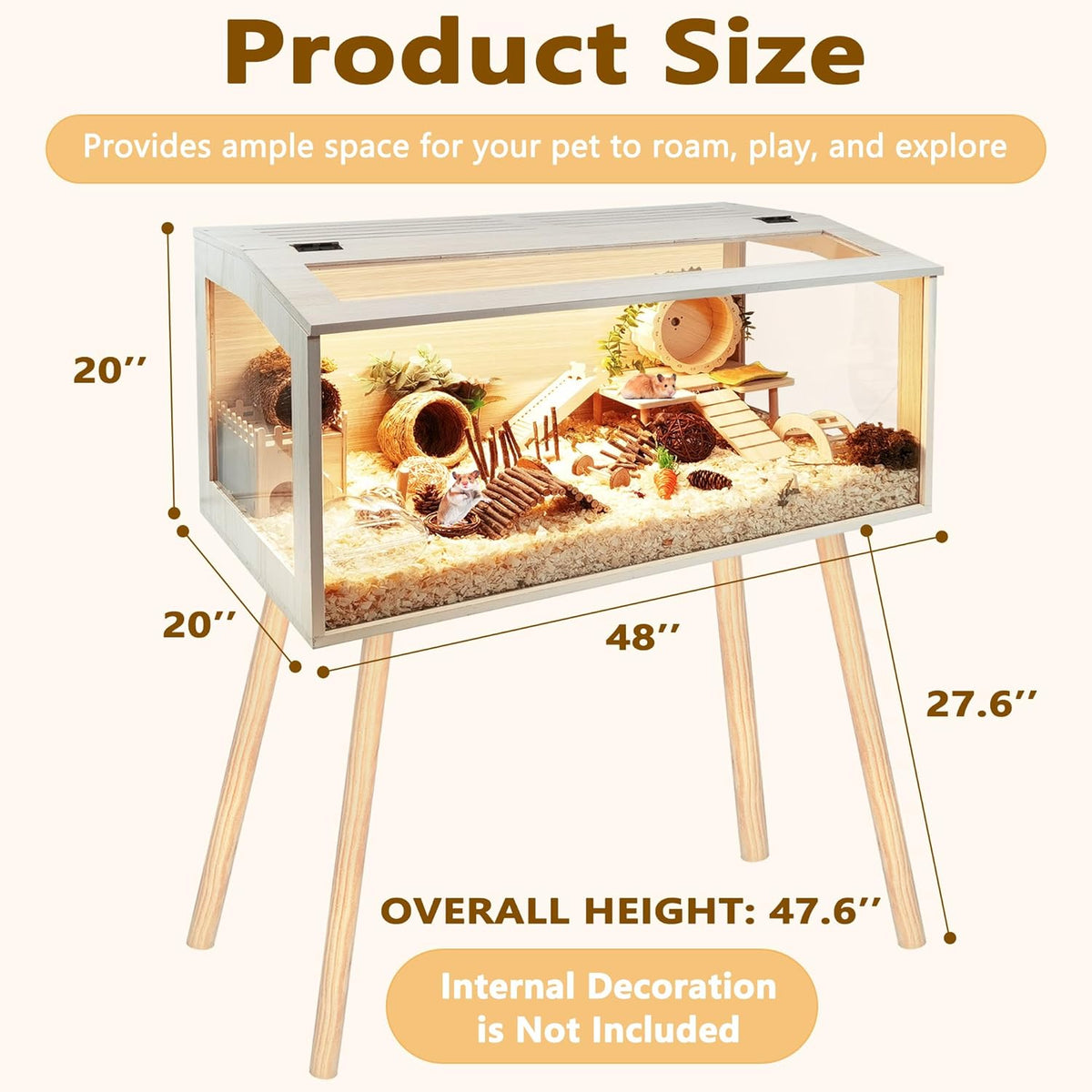 Prolee Hamster Cage Wooden Chew Proof, Extra Large Mice and Rat Habitat Openable Top with Acrylic