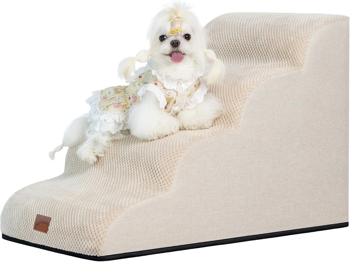 GoGoBunny Waterproof High Density Foam Curved Dog Stairs for High Beds Couches 19.7" H, 4-Step Ramp