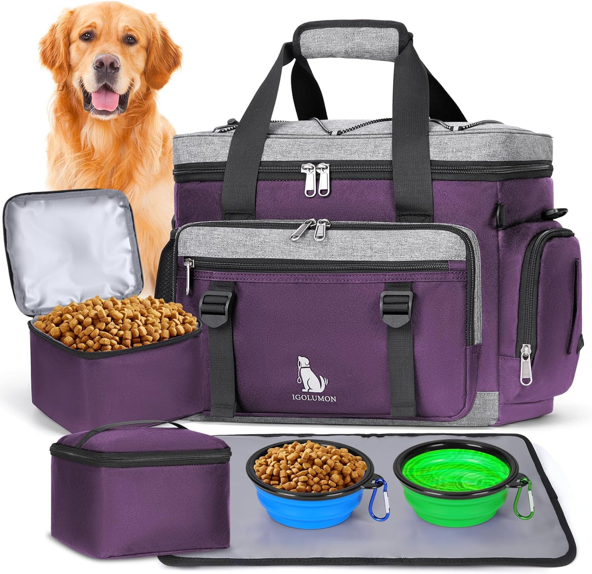 IGOLUMON Dog Travel Bag Large Pet Travel Bags Set for Supplies Weekend Dog Travel Kit Tote
