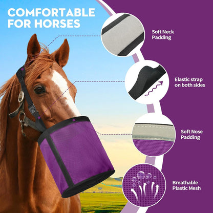 Horse Feed Bag 2 Pcs, Mesh Feed Bags for Horses, Muzzle Feedbag for Feeding Grain, Anti-Spill