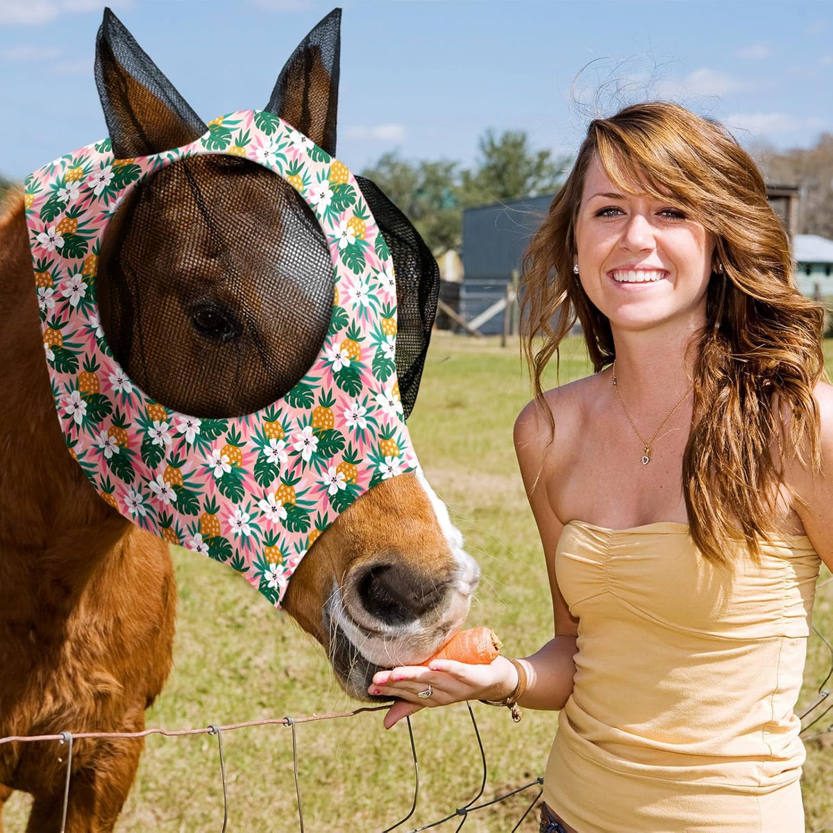 Frienda 4 Pieces Horse Fly Masks with Ears Face Covering UV Protection from Insect Pests Elasticity