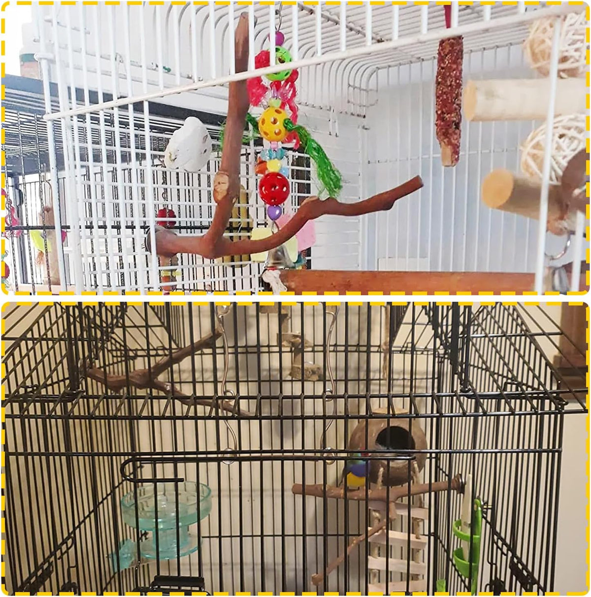 PINVNBY 2Pcs Wood Perches for Bird Cage,Natural Parrot Stand Branch Parakeet Paw Grinding Sticks