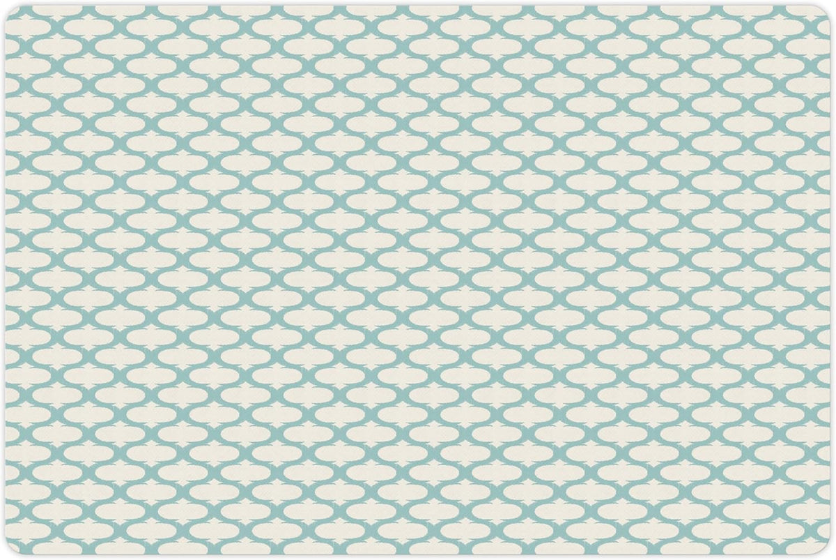 Lunarable Ikat Pet Mat for Food and Water, Mesh Patterns and Lines on Vintage Backdrop Retro Ikat