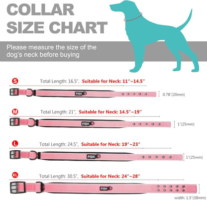 Fida Heavy Duty Dog Collar, Ultra Comfortable Soft Neoprene Padded, Adjustable Reflective Nylon Pet