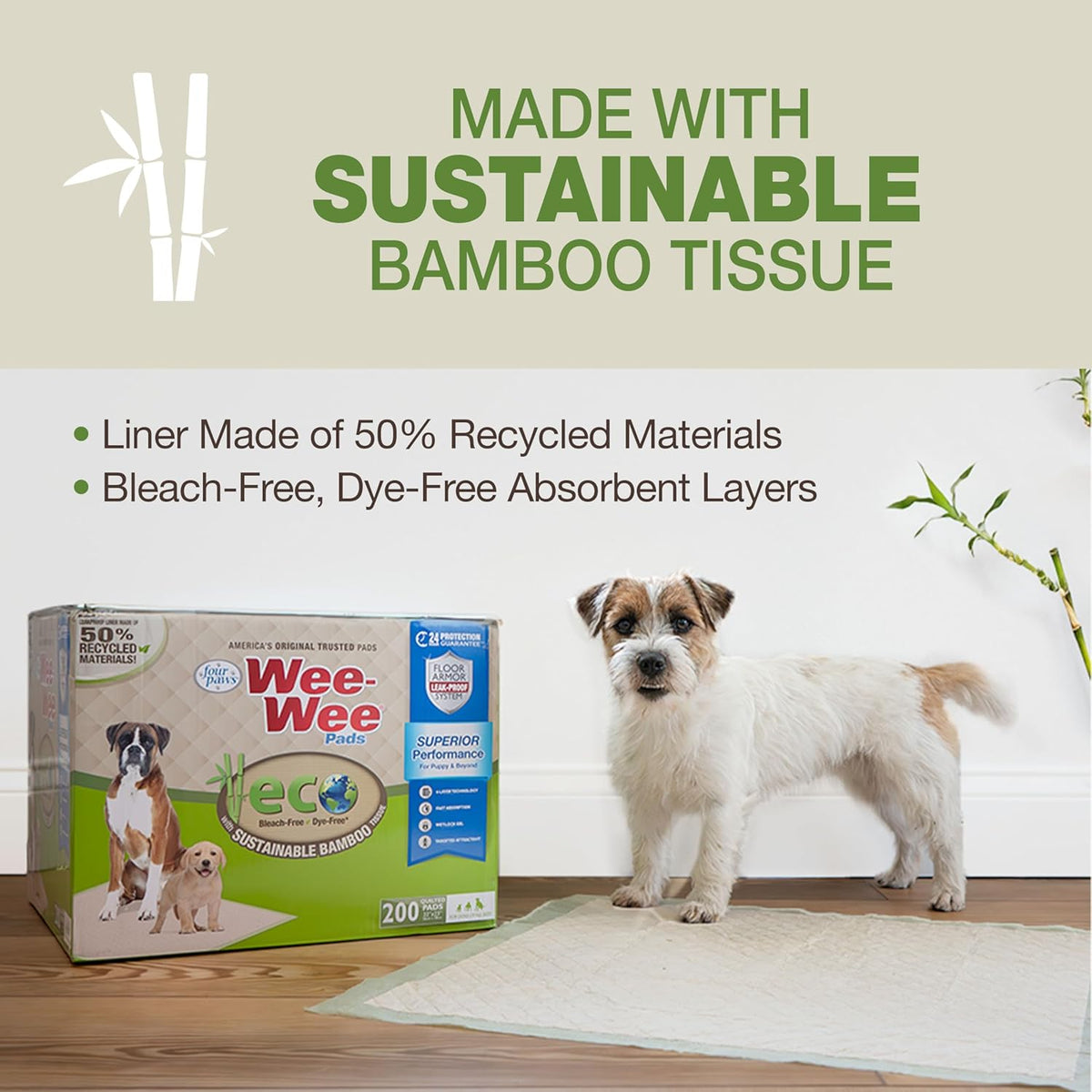Four Paws Wee-Wee Superior Performance Bamboo Pee Pads for Dogs, Earth Friendly Dog & Puppy Potty
