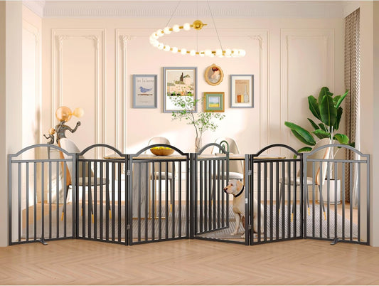 BHG Metal No-Assembly Freestanding Dog Gate with Door Walk Through, Extra Wide 144", Extra Tall 32"