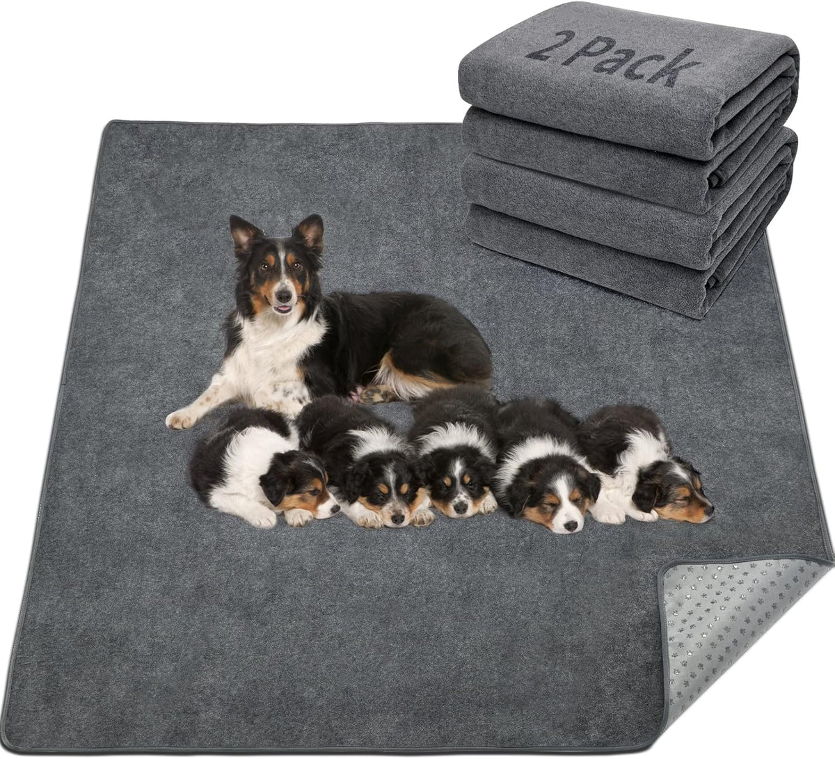 LOOBANI 2 Packs Extra Large Reusable Dog Mat for Floor, Non-Slip Washable Pee Pad for Dogs, Fast