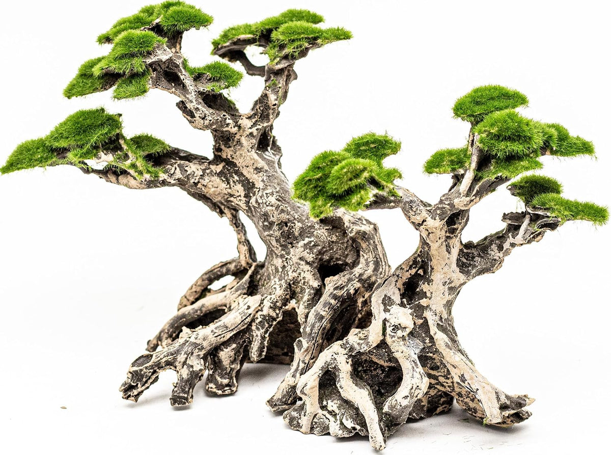 Novelsite Fish Tank Decor- Bonsai Trees with Faux Moss- Aquarium Rocks Aquascaping- Made of