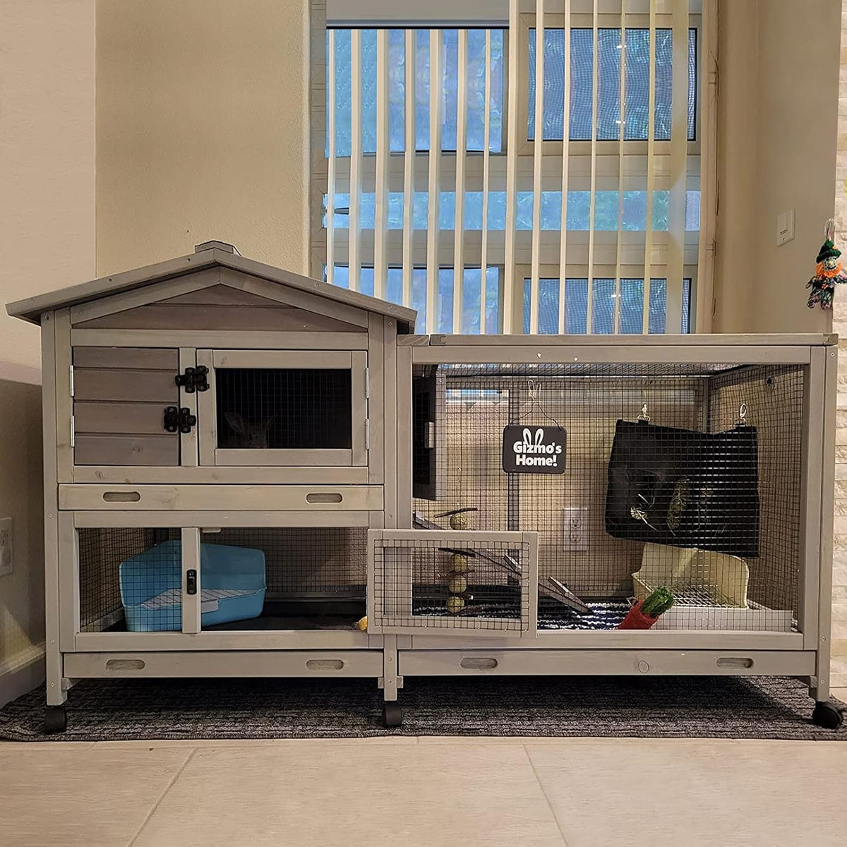 Aivituvin Rabbit Hutch Outdoor Indoor Rabbit Cage Chikcen Coop with Casters Guinea Pig Cage with 3