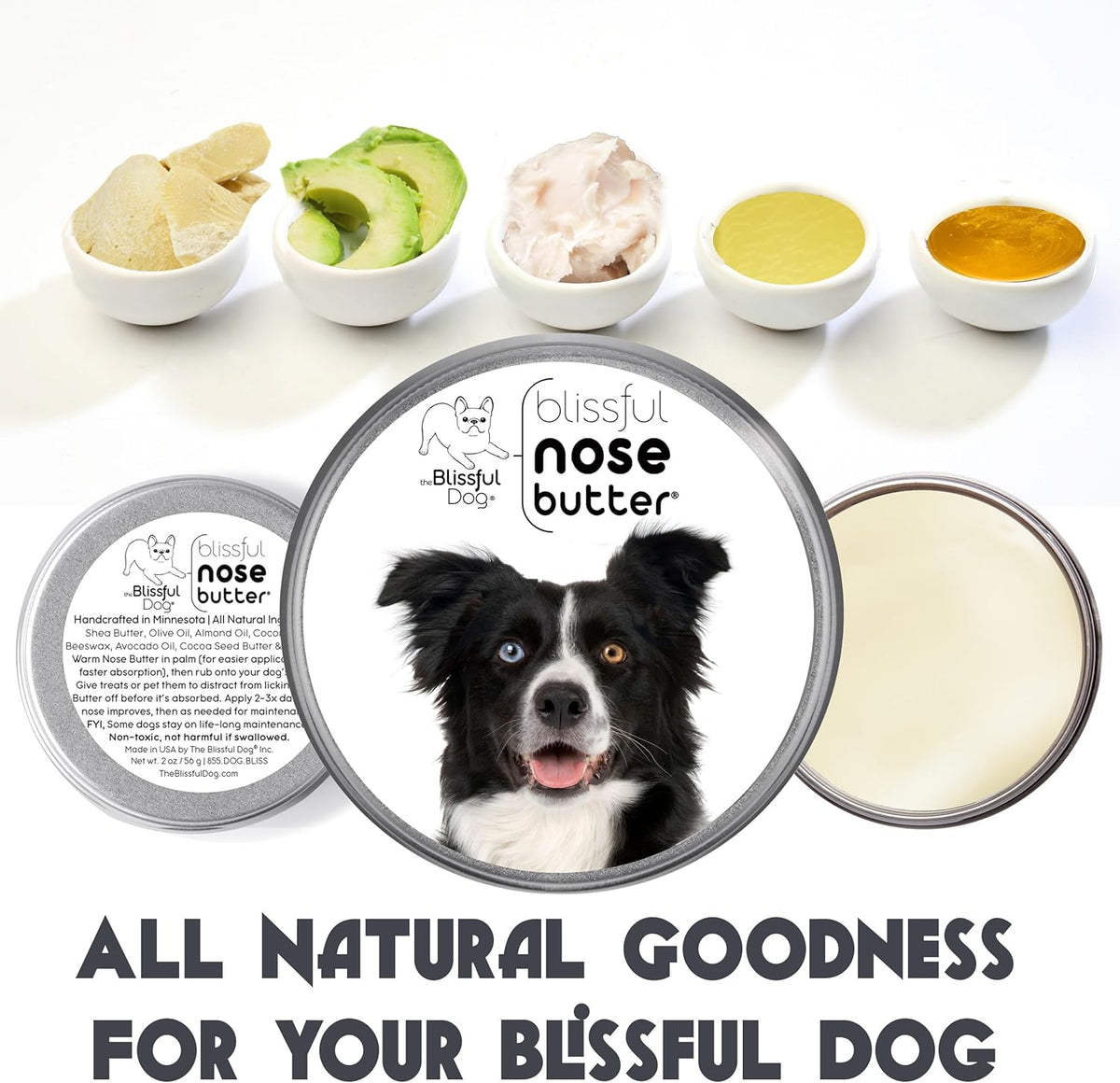 The Blissful Dog Border Collie Nose Butter for Dry, Cracked Skin, Lick-Safe Dog Nose Balm with