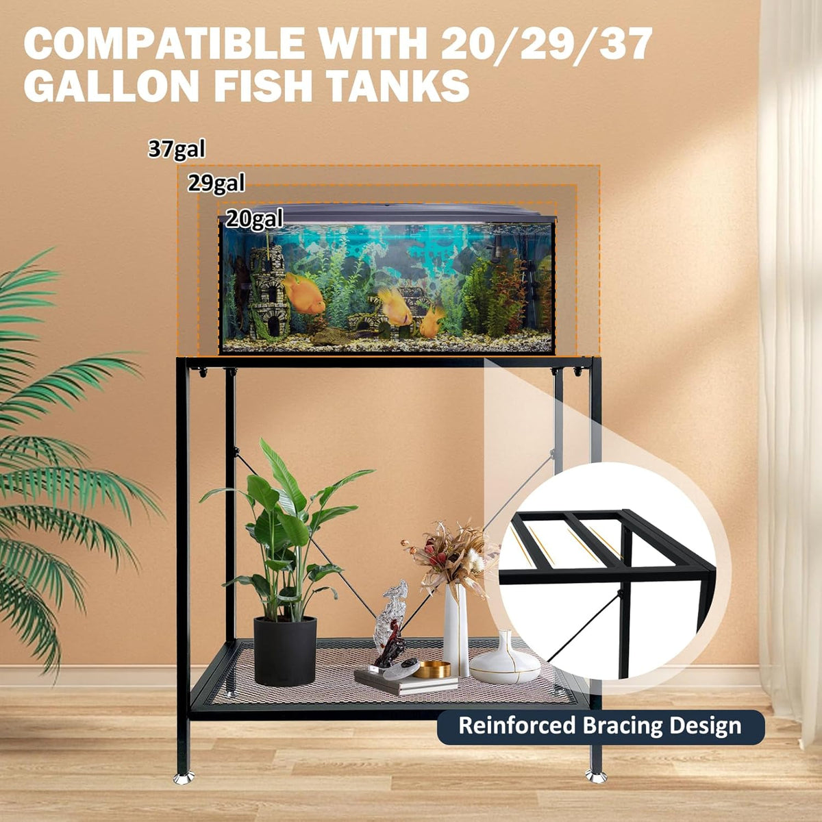 TONGMO Fish Tank Stand: The Perfect 29 Gallon Metal Aquarium Stand Measuring 32.7" W x 13" D x