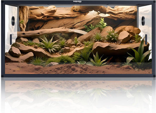 120 Gallon Bearded Dragon Tank,48" x 24" x 24" Reptile Tank with Sliding Door Top Screen