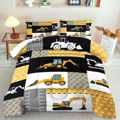 Construction Comforter Set Full Boys,Yellow Full Construction Bedding Set,Engineering Vehicles