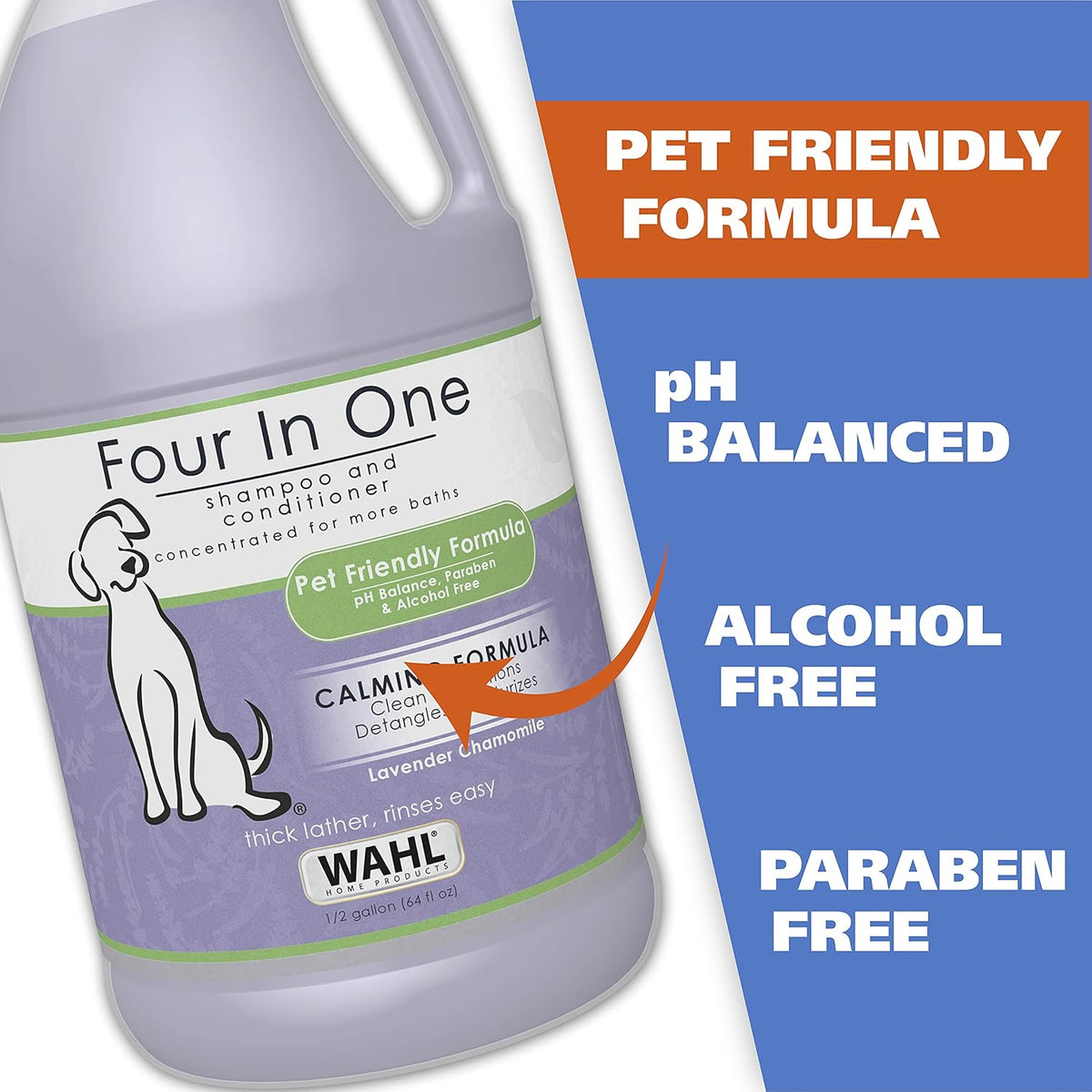 Wahl USA 4-in-1 Calming Pet Shampoo for Dogs with a Lavender Chamomile Scent – Cleans, Conditions
