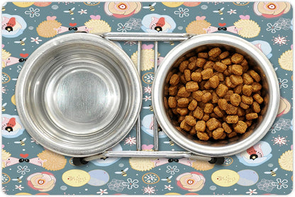 Lunarable Animal Pet Mat for Food and Water, Hedgehogs Kissing Hearts Love Bees Flowers Cheerful