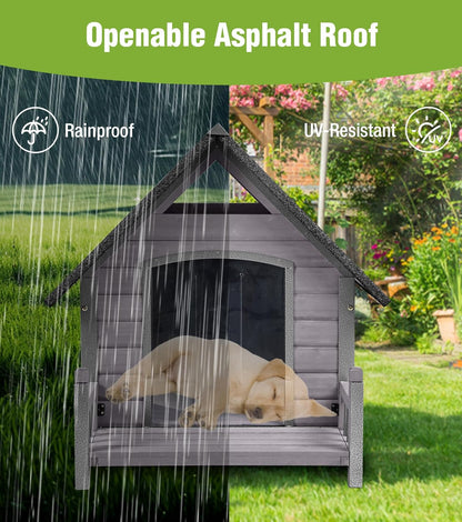 GUTINNEEN Dog House Outdoor Weatherproof with Porch, Puppy Shelter Indoor with Anti-Bite Design