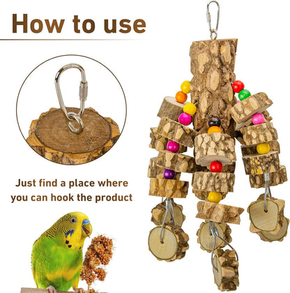 MYFAMIREA Parrot Chewing Toys Bird Toys Natural Wood Bird Toys Parakeet Cage Hammock Hanging Toy