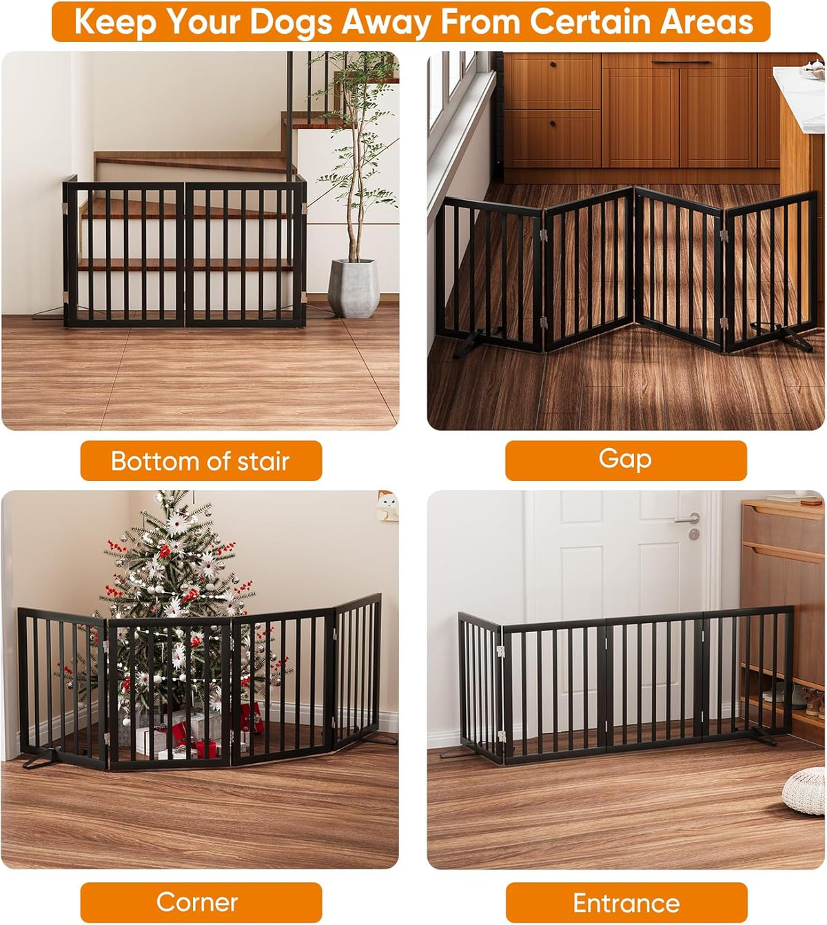Black 37-74" Dog Gate Foldable Dog Gates for Doorways Stairs House Freestanding Pet Gate Puppy