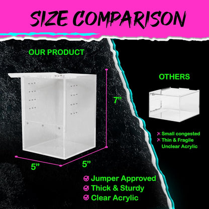 Jumping Spider Enclosure 5"x5"x7" or Tarantula Enclosure - Reptile Terrarium w/Sliding Magnetic