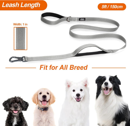 TwoEar 4FT 1IN Strong Gray Dog Leash with 2 Padded Handles, Traffic Handle Extra Control