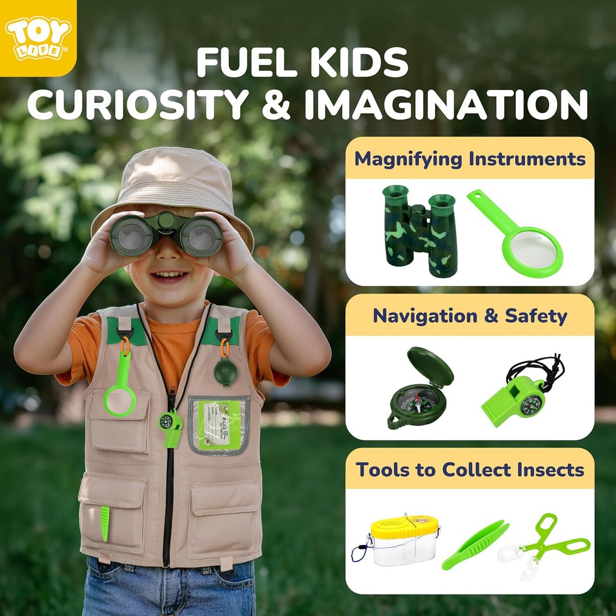 TOY Life Kids Explorer Bug Catcher Kit with Safari Costume, Binoculars Kids Outdoor Toys, Bug Toys