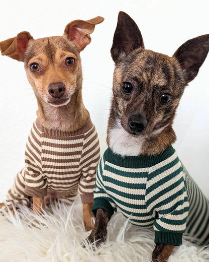 Fitwarm Green and White Striped Dog Pajamas, Waffle Dog Clothes for Small Dogs Girl Boy, Puppy