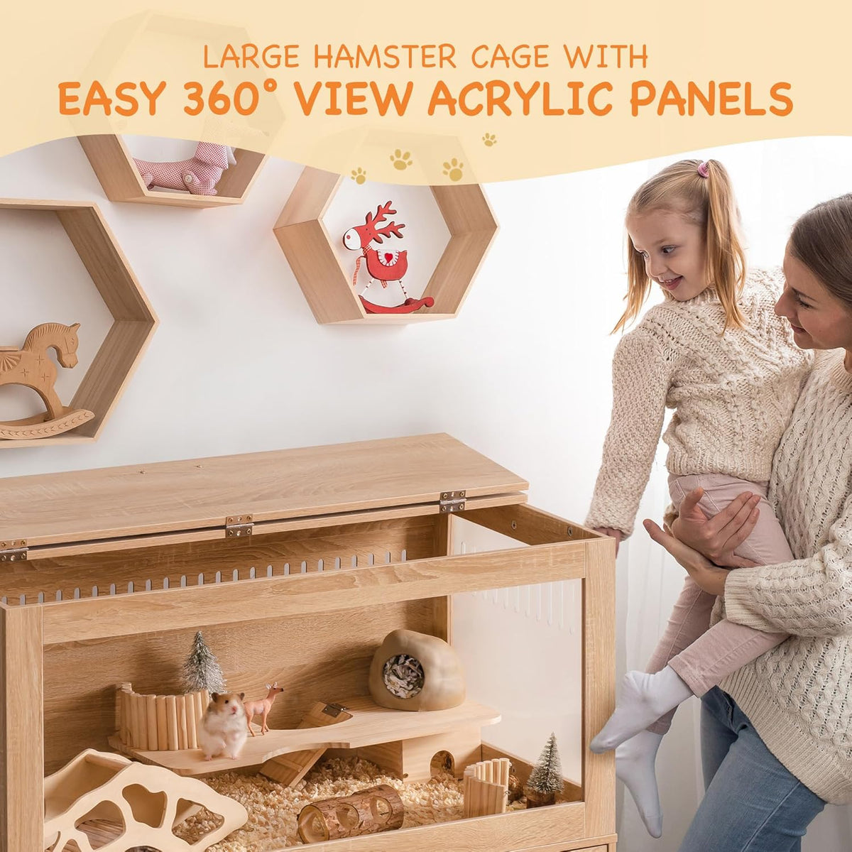 MEWOOFUN Large Hamster Cage, Hamster Cage and Habitats with Drawers and Storage Cabinet, Openable