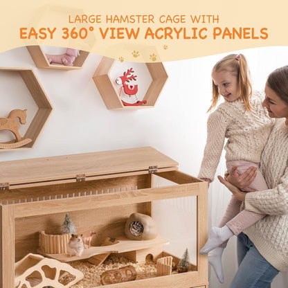 MEWOOFUN Large Hamster Cage, Hamster Cage and Habitats with Drawers and Storage Cabinet, Openable