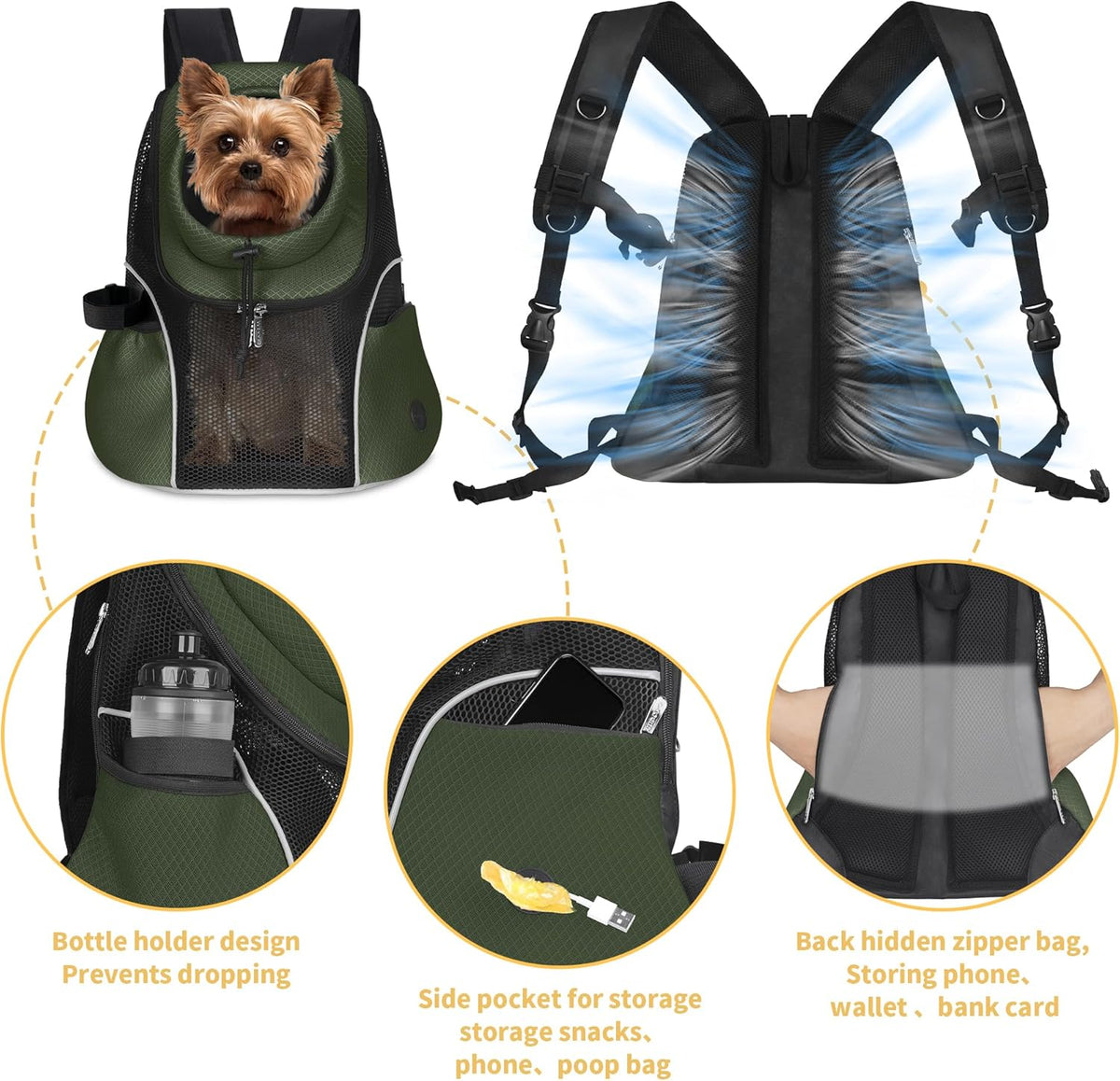 WOYYHO Pet Dog Carrier Backpack Small Dog Front Backpack Ventilated Mesh Dog Travel Back Pack with