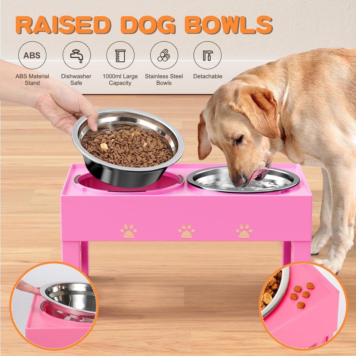 Elevated Dog Bowls with 2 Stainless Steel Bowls, Raised Dog Food Bowl Stand 5 Height Adjustable
