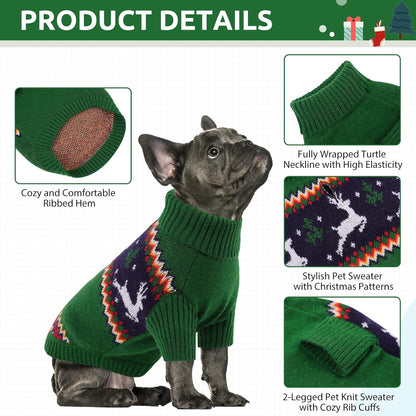 Queenmore Dog Christmas Sweater,Turtleneck Knitted Pullover Xmas Pet Clothes Sweatshirt,Christmas