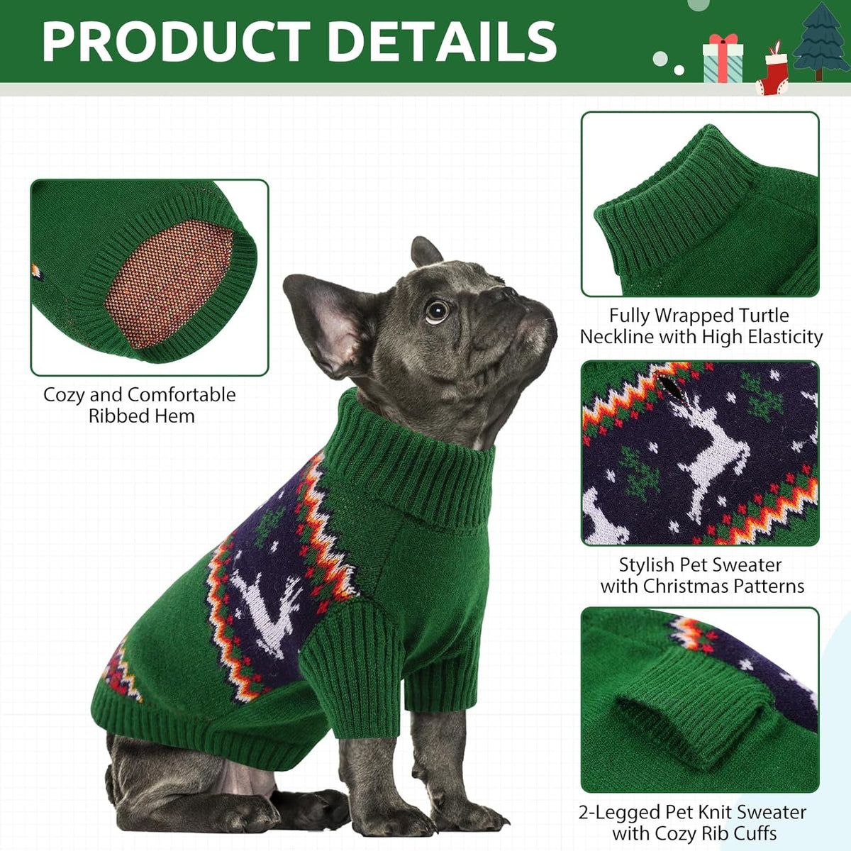 Queenmore Dog Christmas Sweater,Turtleneck Knitted Pullover Xmas Pet Clothes Sweatshirt,Christmas