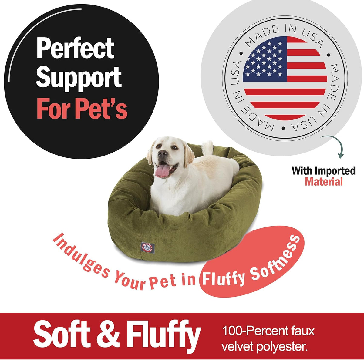 Majestic Pet 40 Inch Micro Velvet Calming Dog Bed Washable 40x29x9 (inch) – Cozy Soft Round Donut