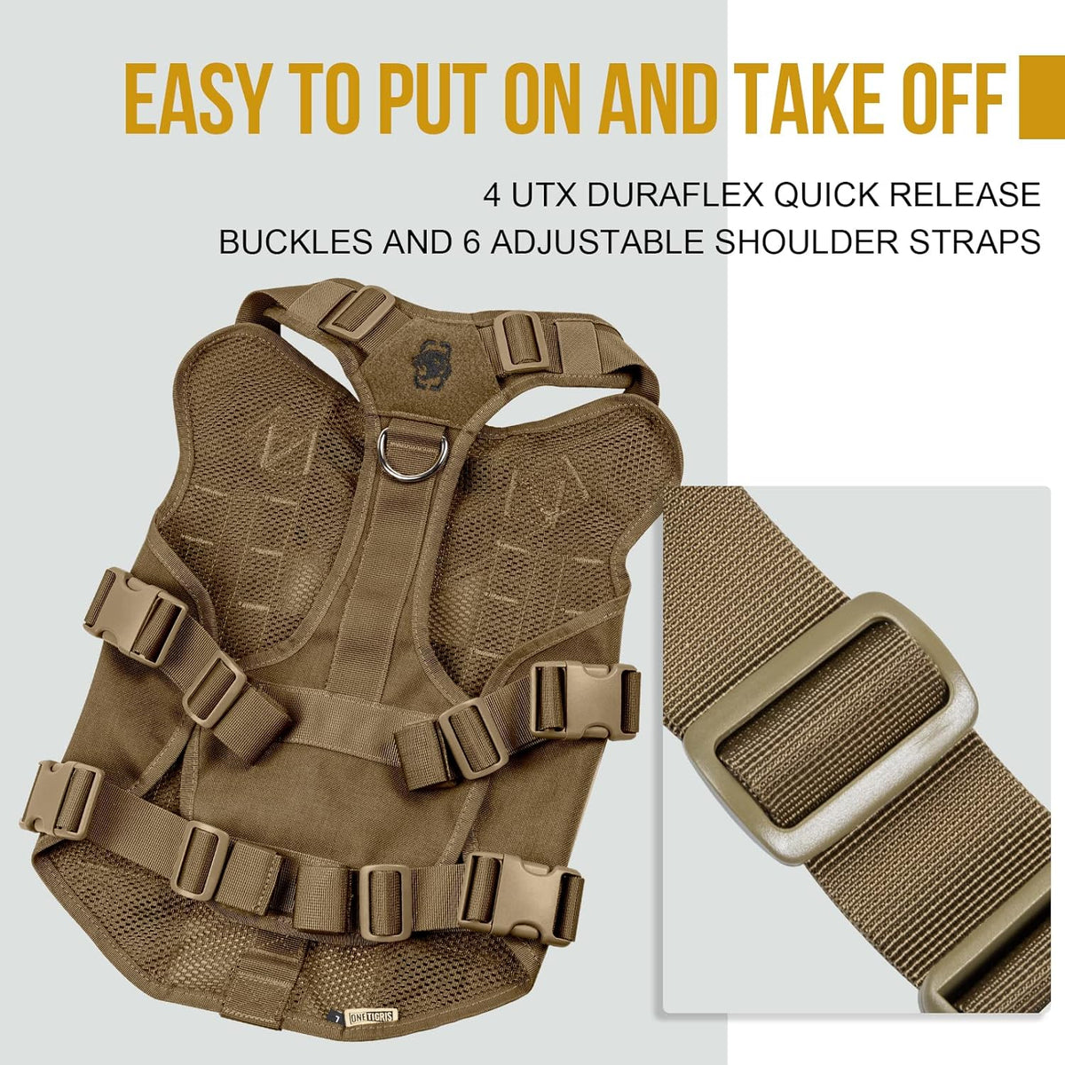OneTigris No Pull Tactical Dog Harness for Medium Large Dog, Mesh Design Breathable Service Dog